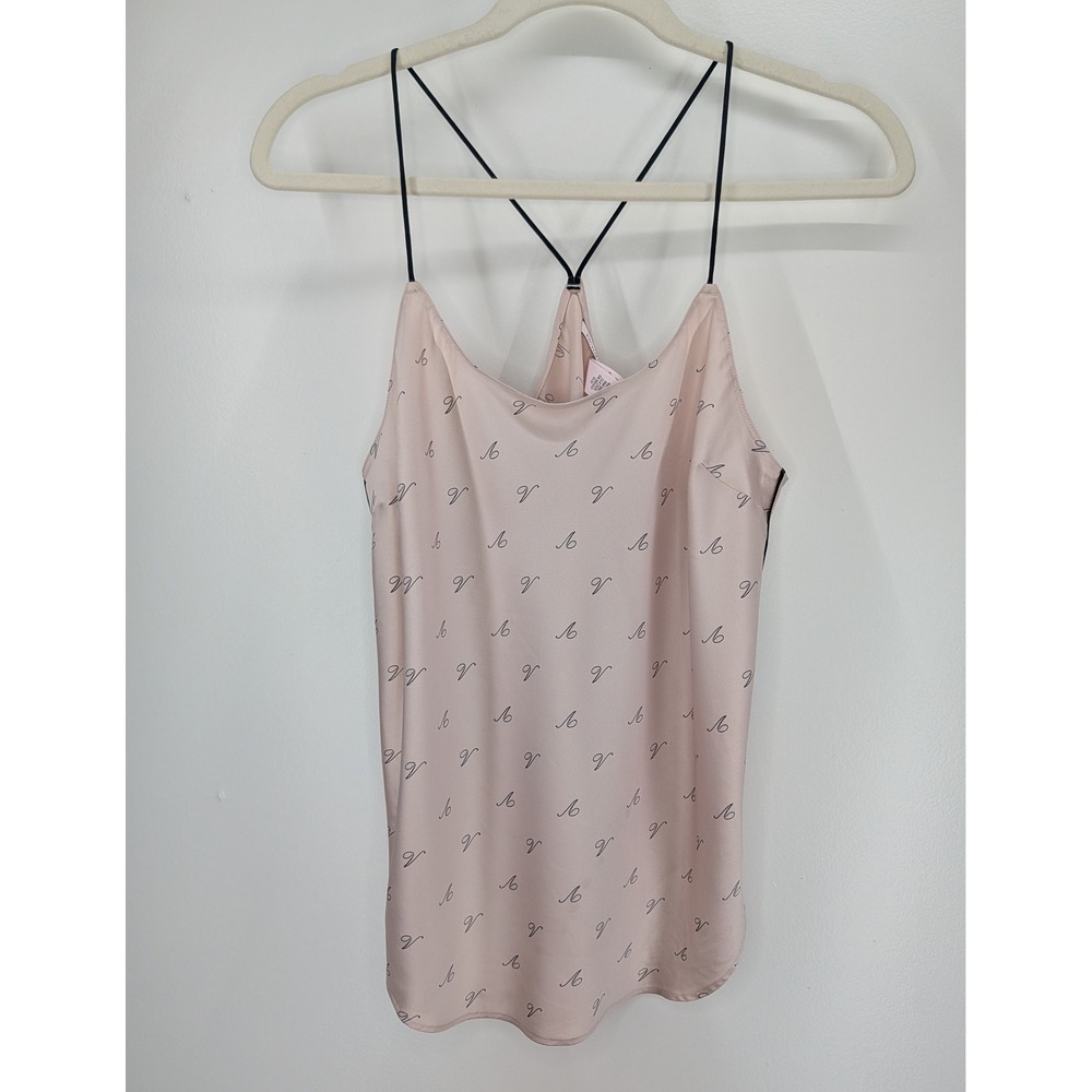 Victoria's Secret Pink Logo‎ Satin Cami Top V-Print Strappy Racerback Small